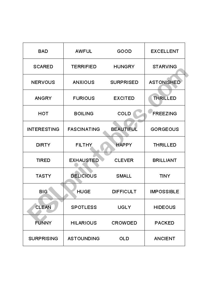 Strong adjectives worksheet