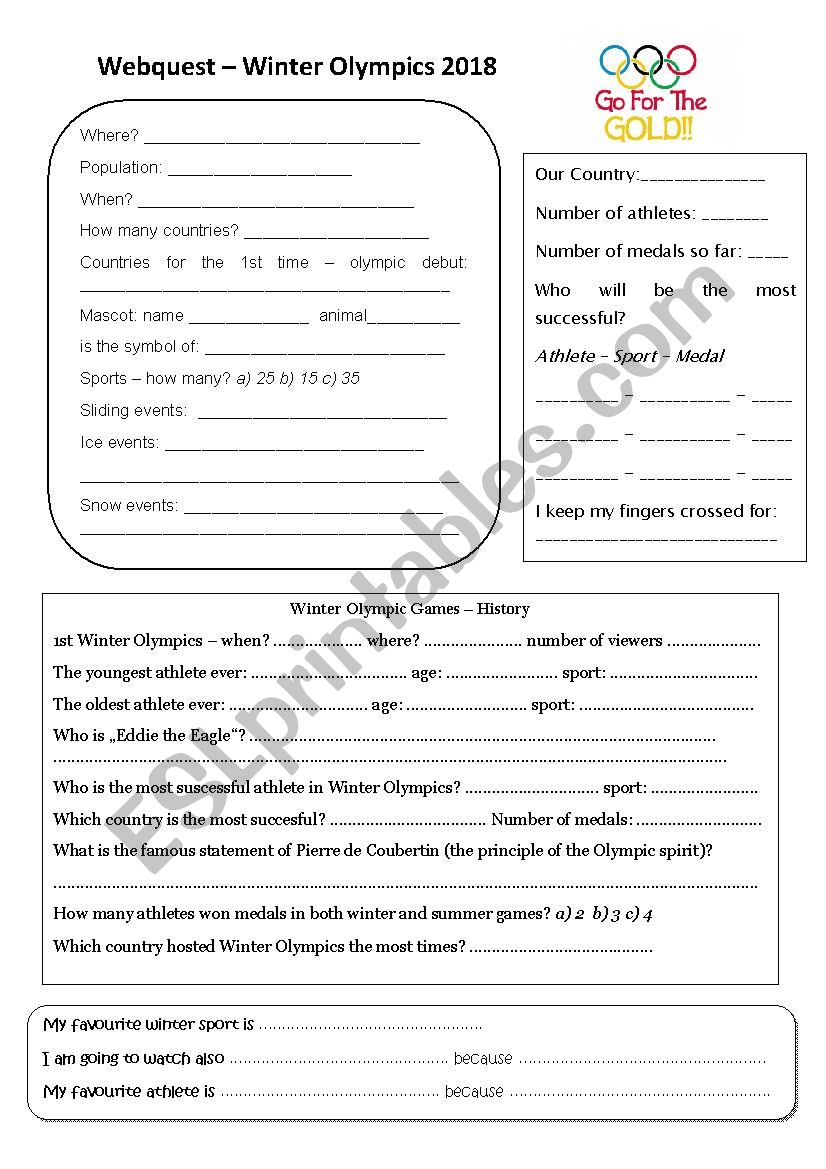 Winter Olympics webquest worksheet