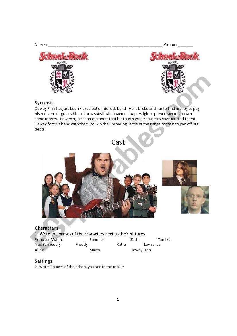 School of Rock worksheet