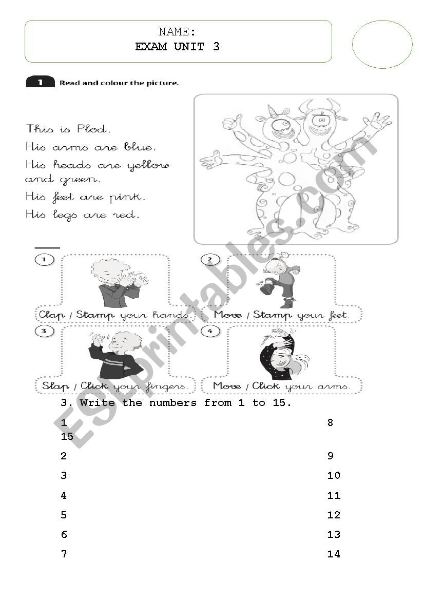 EXAM BODY PARTS  worksheet