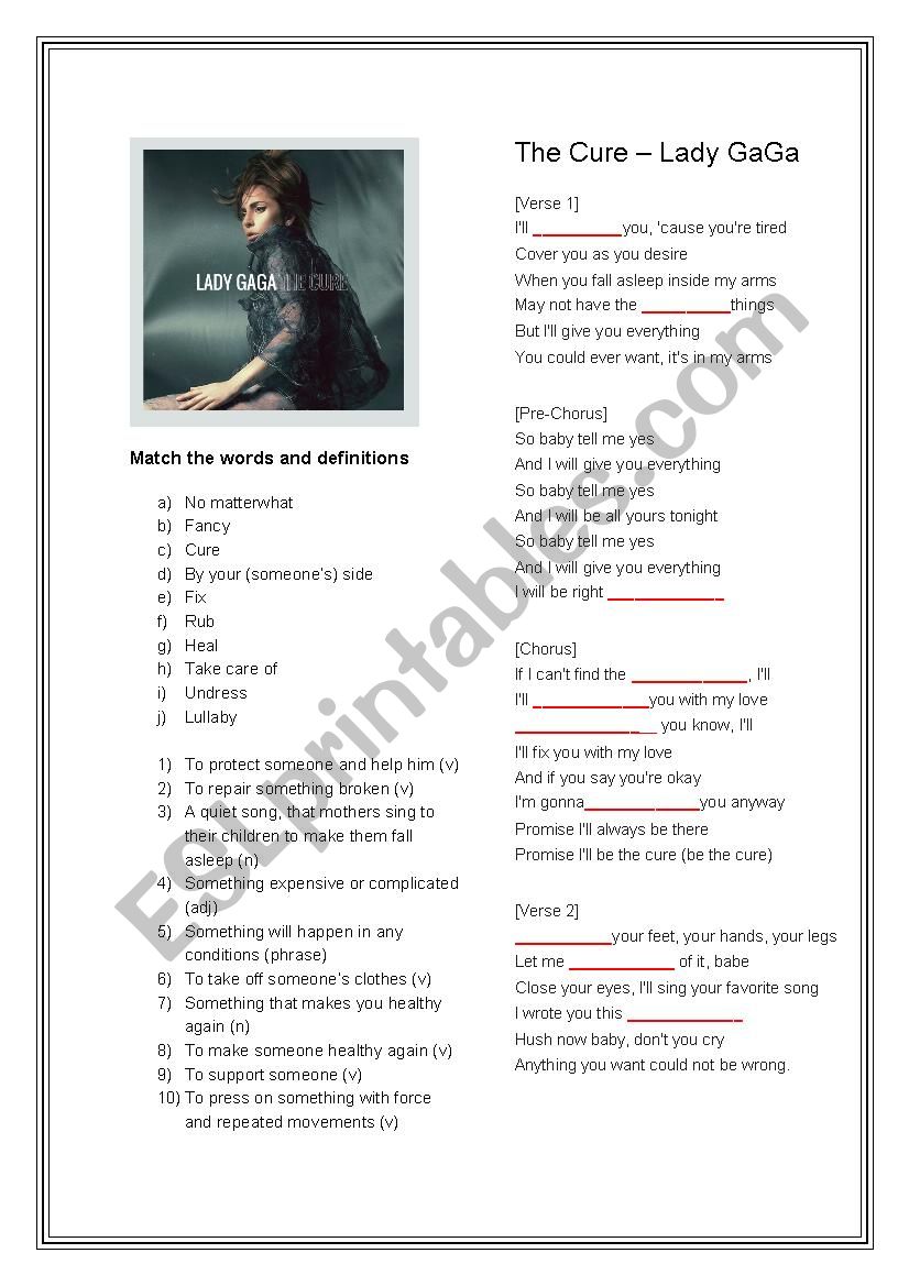 Lady Gaga - The Cure (song worksheet)