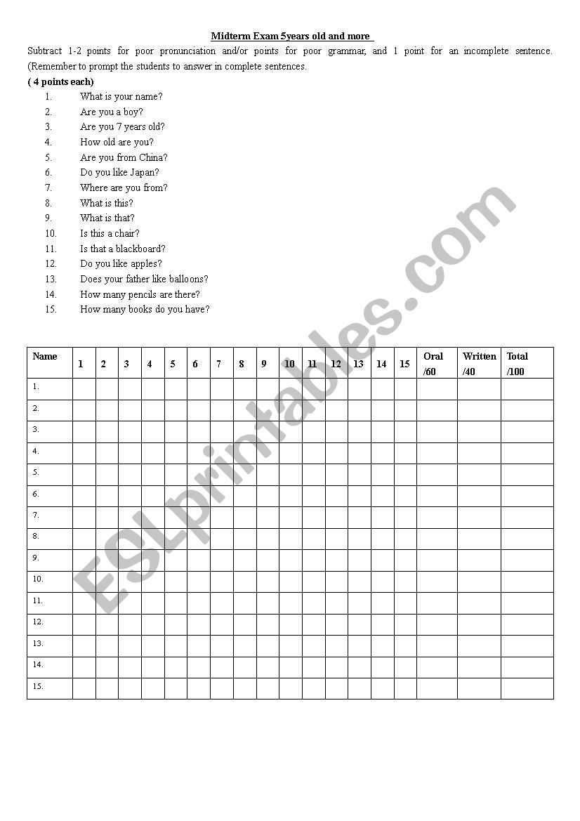 Exam , maybe for  5 years old students