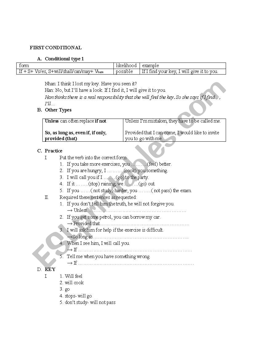 conditional worksheet