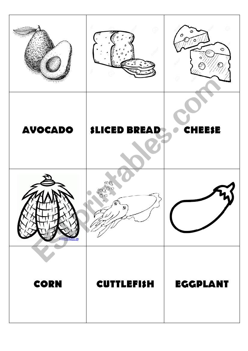 Food memory game worksheet