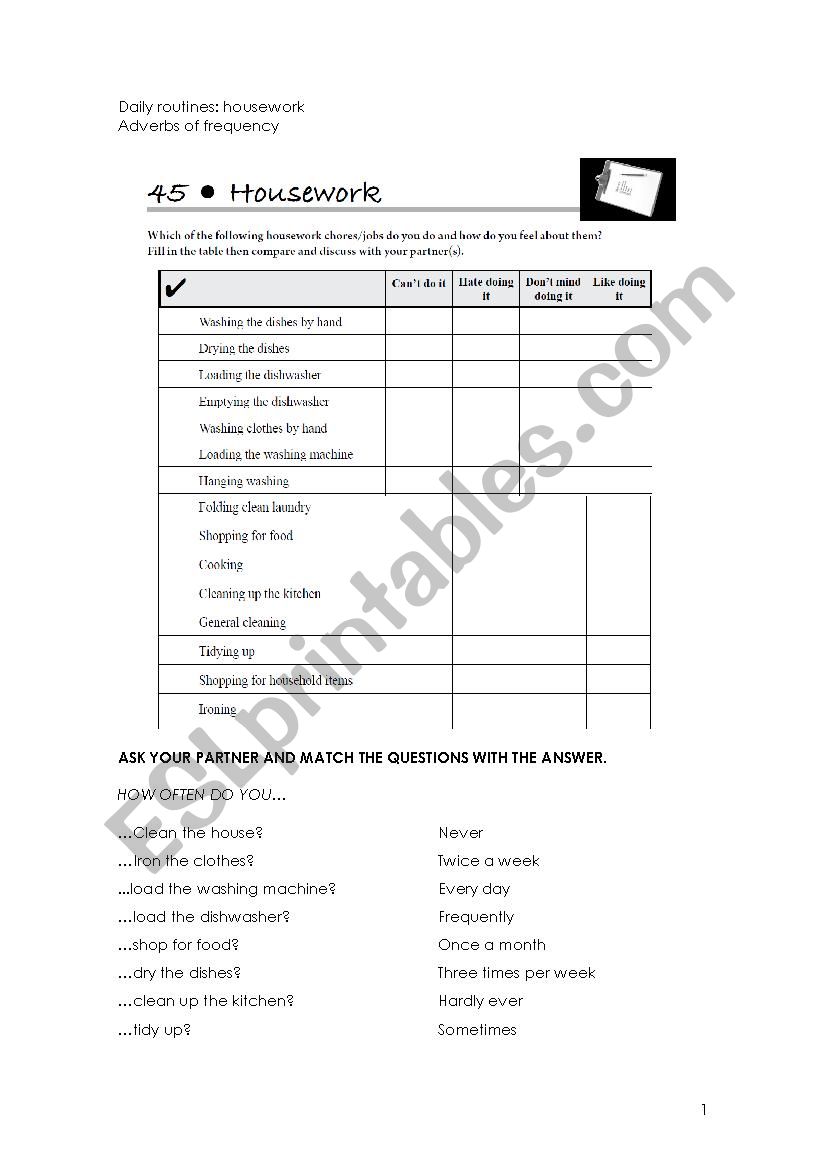 Daily routines, housework and frequency adverbs