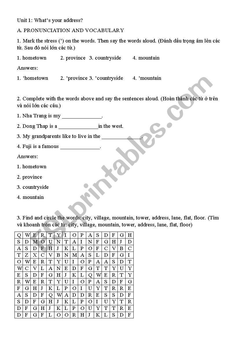 unit 1 English 4 worksheet