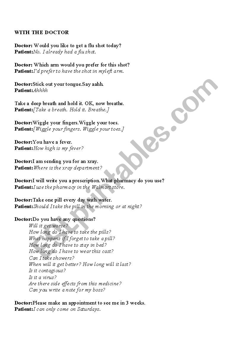 Dialogue: Patient and Doctor worksheet