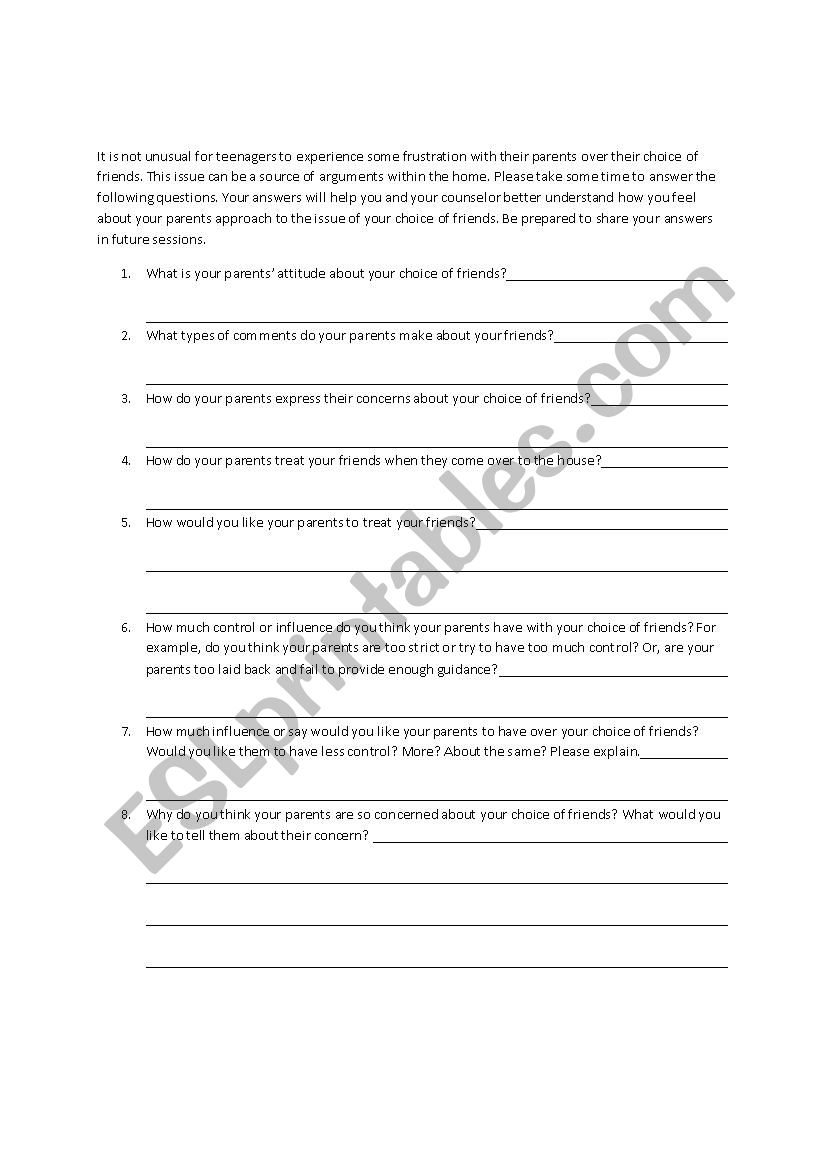 Choice of Friends worksheet