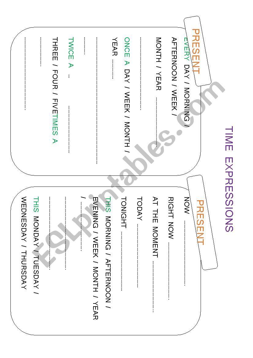 PRESENT SIMPLE AND CONTINUOUS TIME EXPRESSIONS CHART