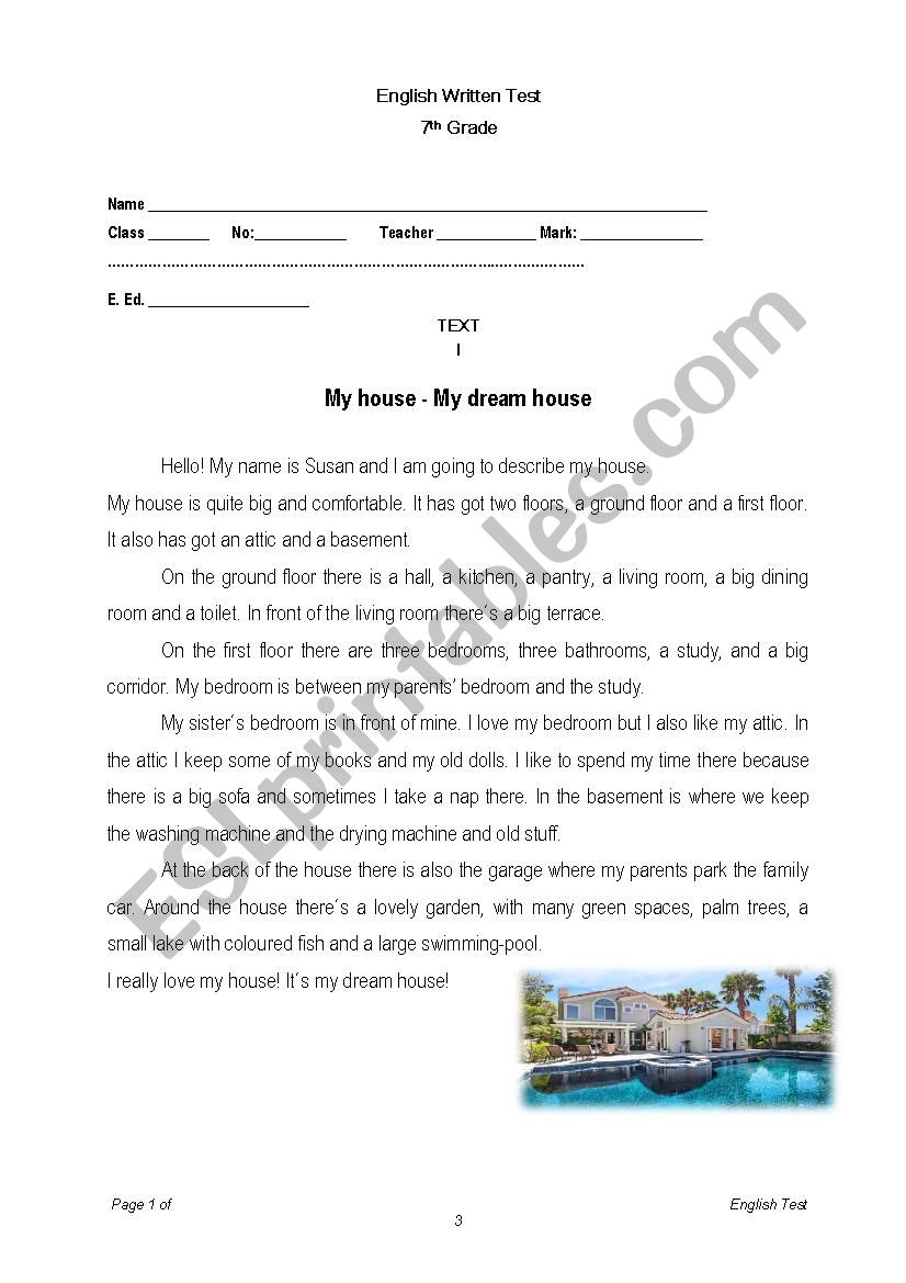 My dream house worksheet