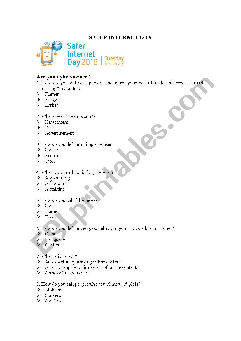 safer internet day worksheet