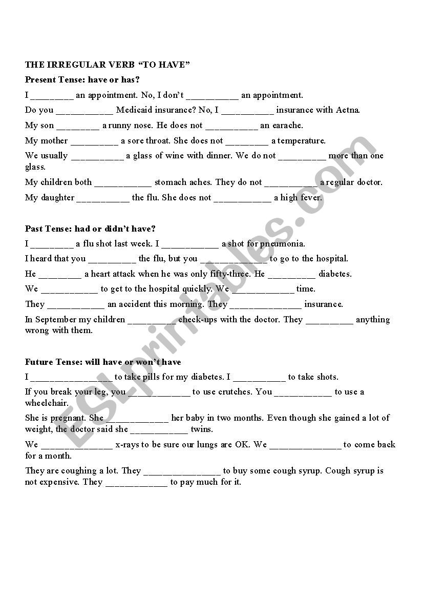 To Have-Conjugation, Fill-in-the-blanks