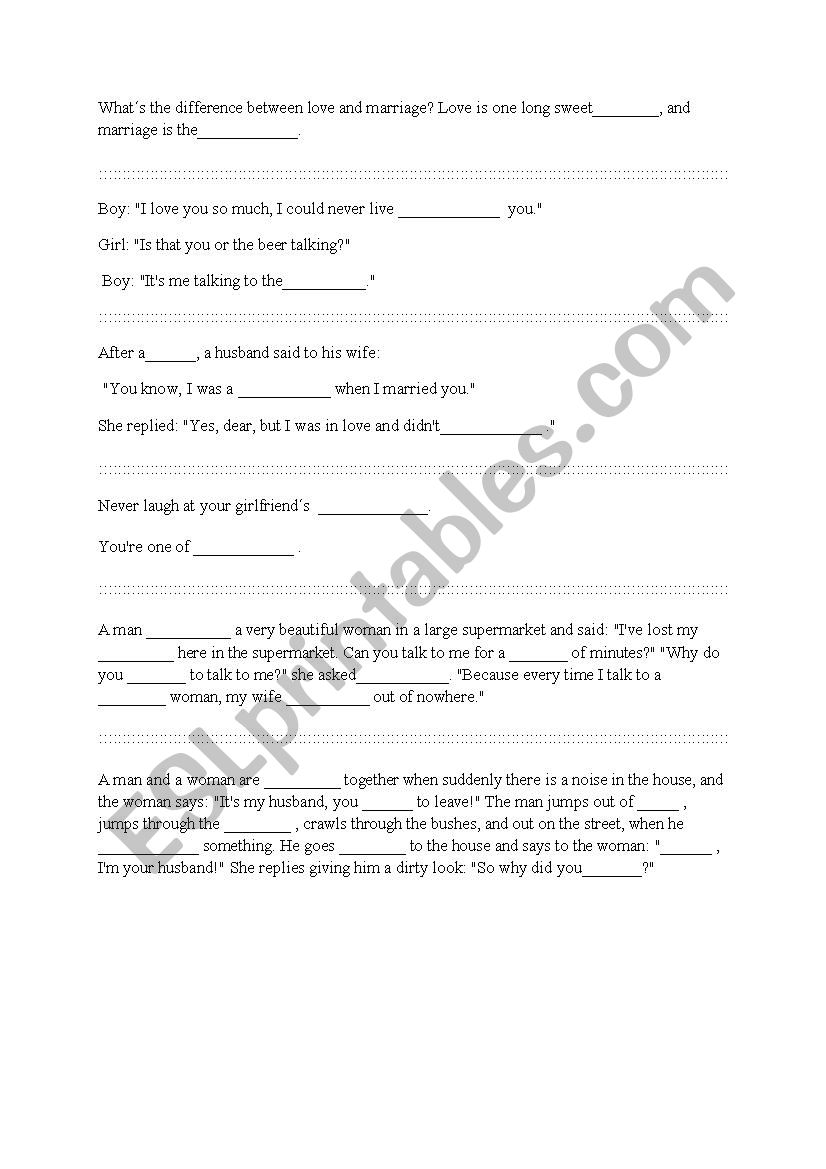 Love jokes for adults worksheet