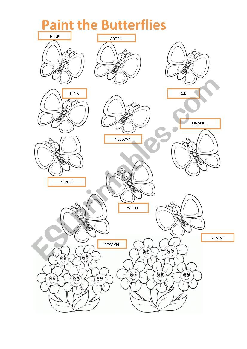 Paint the butterflies worksheet