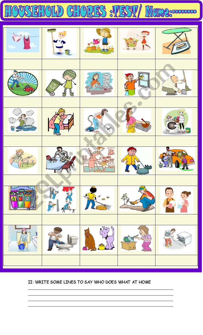 Household chores : vocabulary test