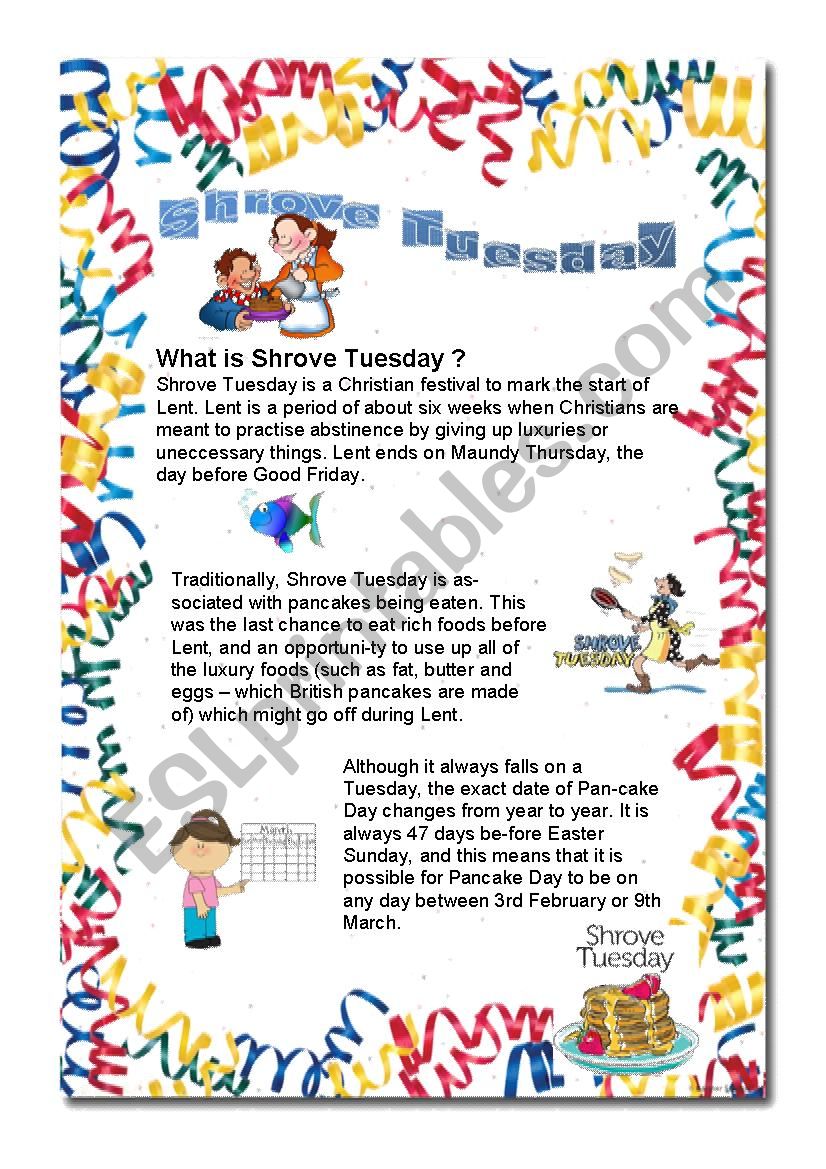 Shrove Tuesday Mardi gras reading comprehension + crepe recipe