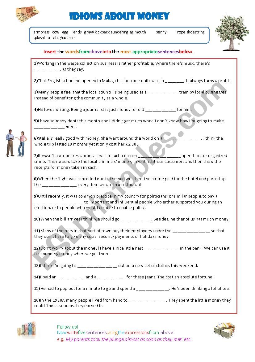 Money Idioms worksheet