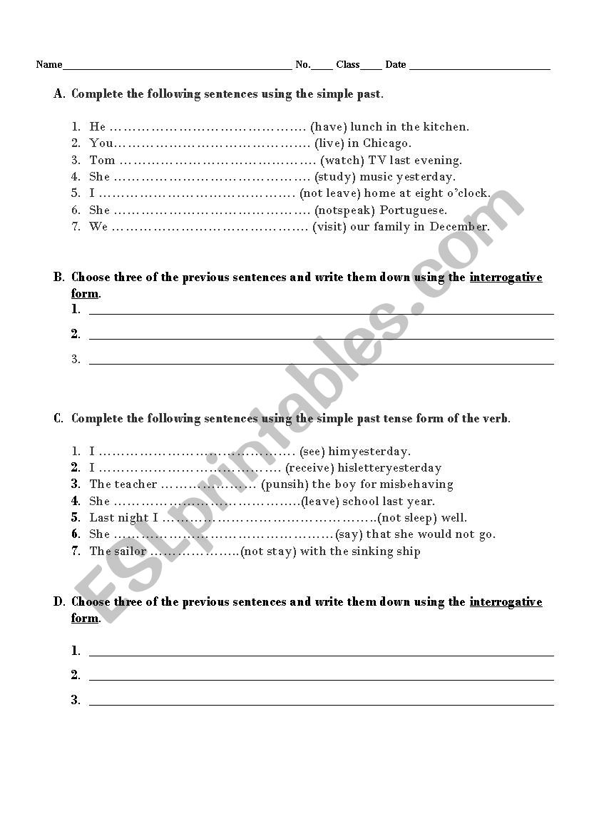 Past Simple worksheet