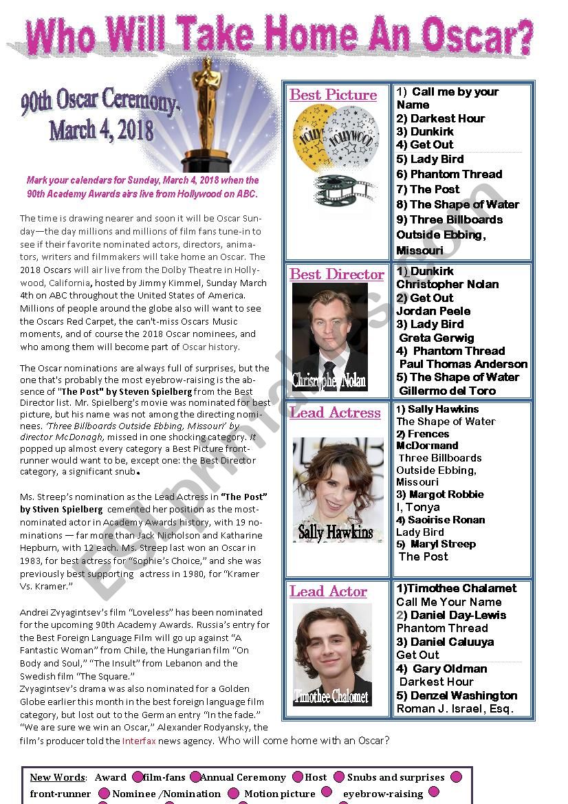 Who Will Take Home An Oscar? worksheet