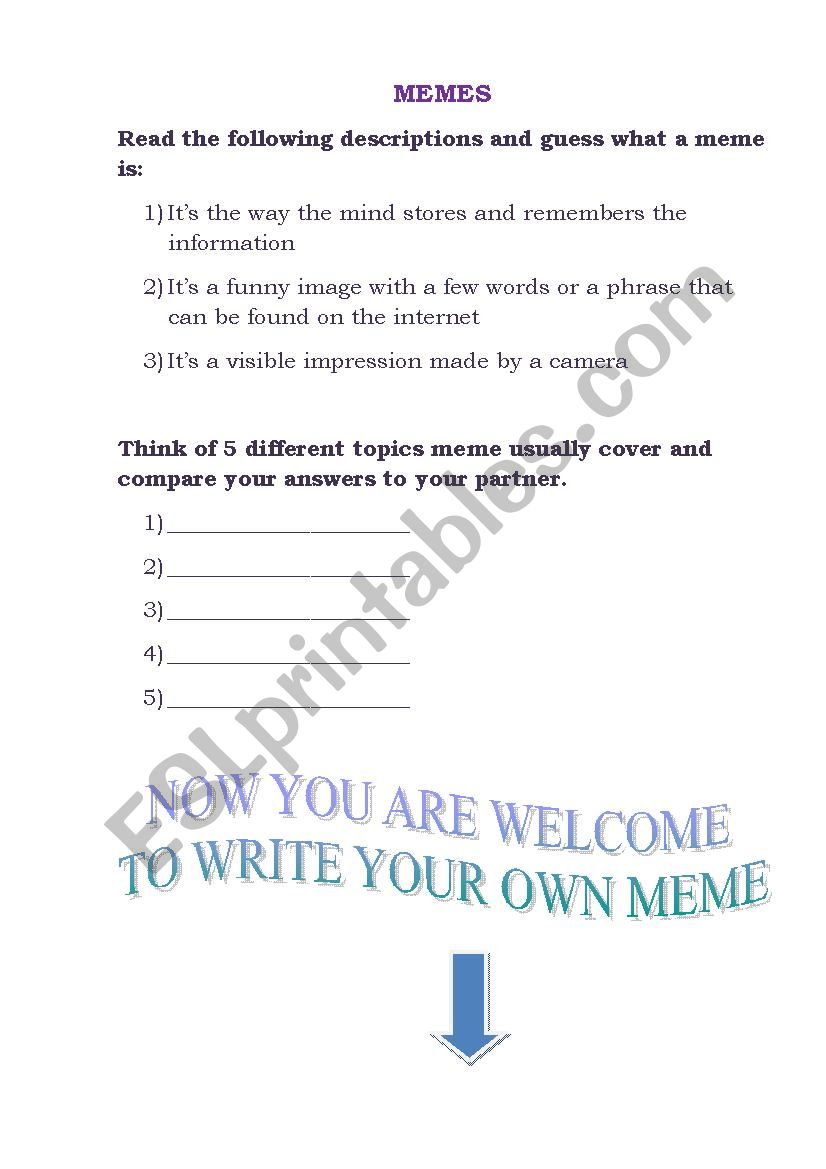 Memes worksheet