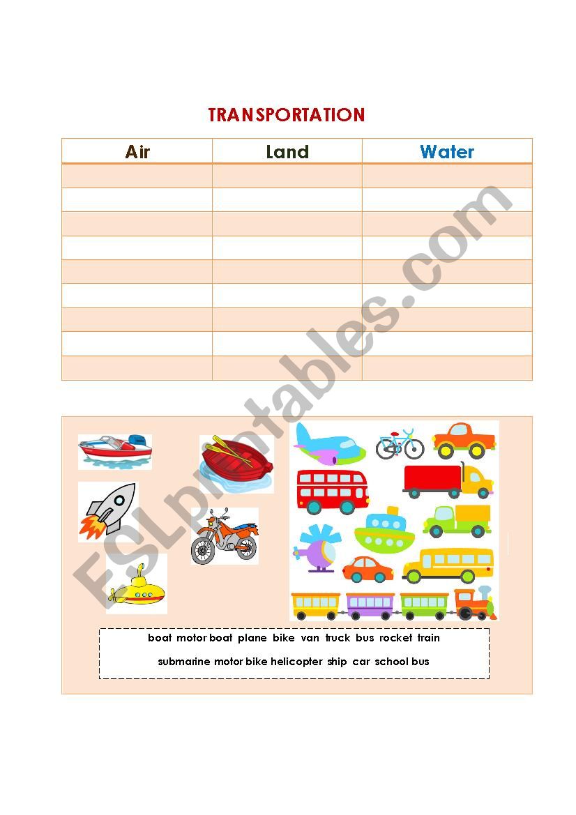 Transportation worksheet