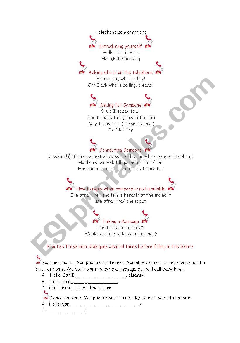 Telephone Conversations worksheet