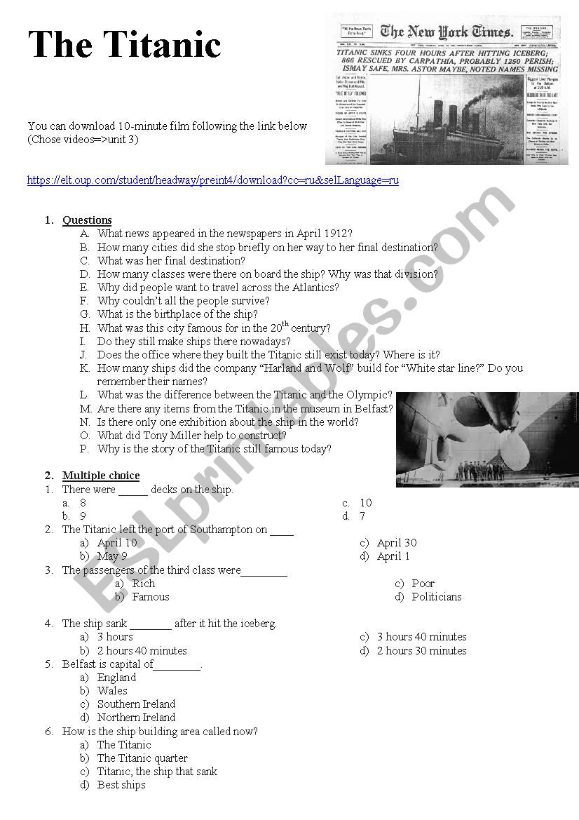 The Titanic worksheet