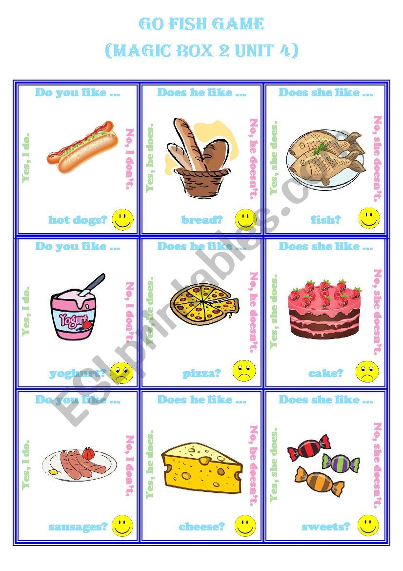 go fish:food worksheet