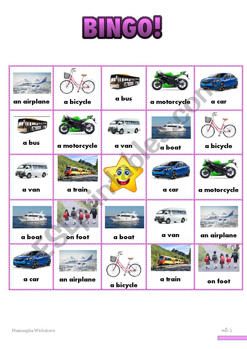 Vehicles Bingo worksheet