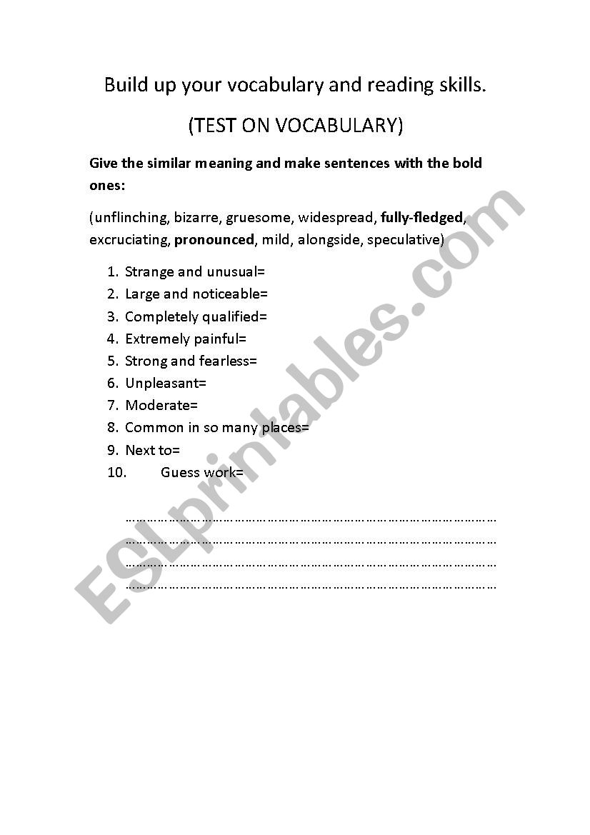 Vocabulary skills worksheet