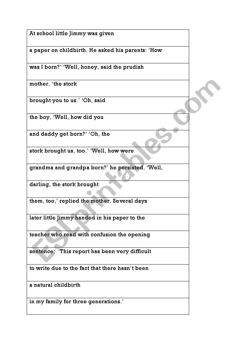 Joke - A paper on childbirth worksheet