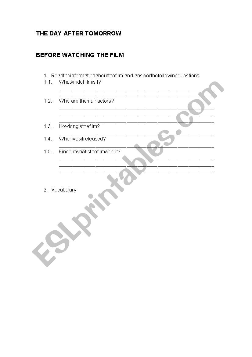 THE DAY AFTER TOMORROW worksheet