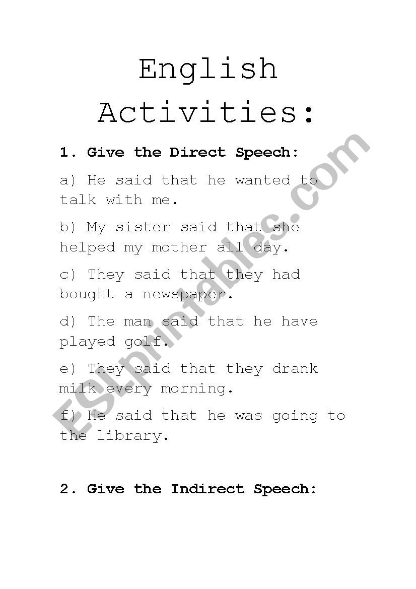 Direct and Indirect Speech activities