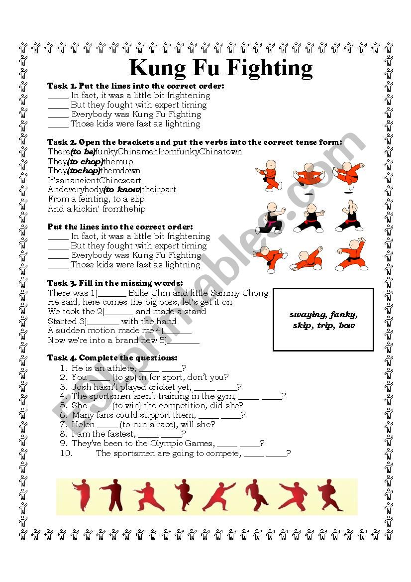 Kung Fu fighting worksheet