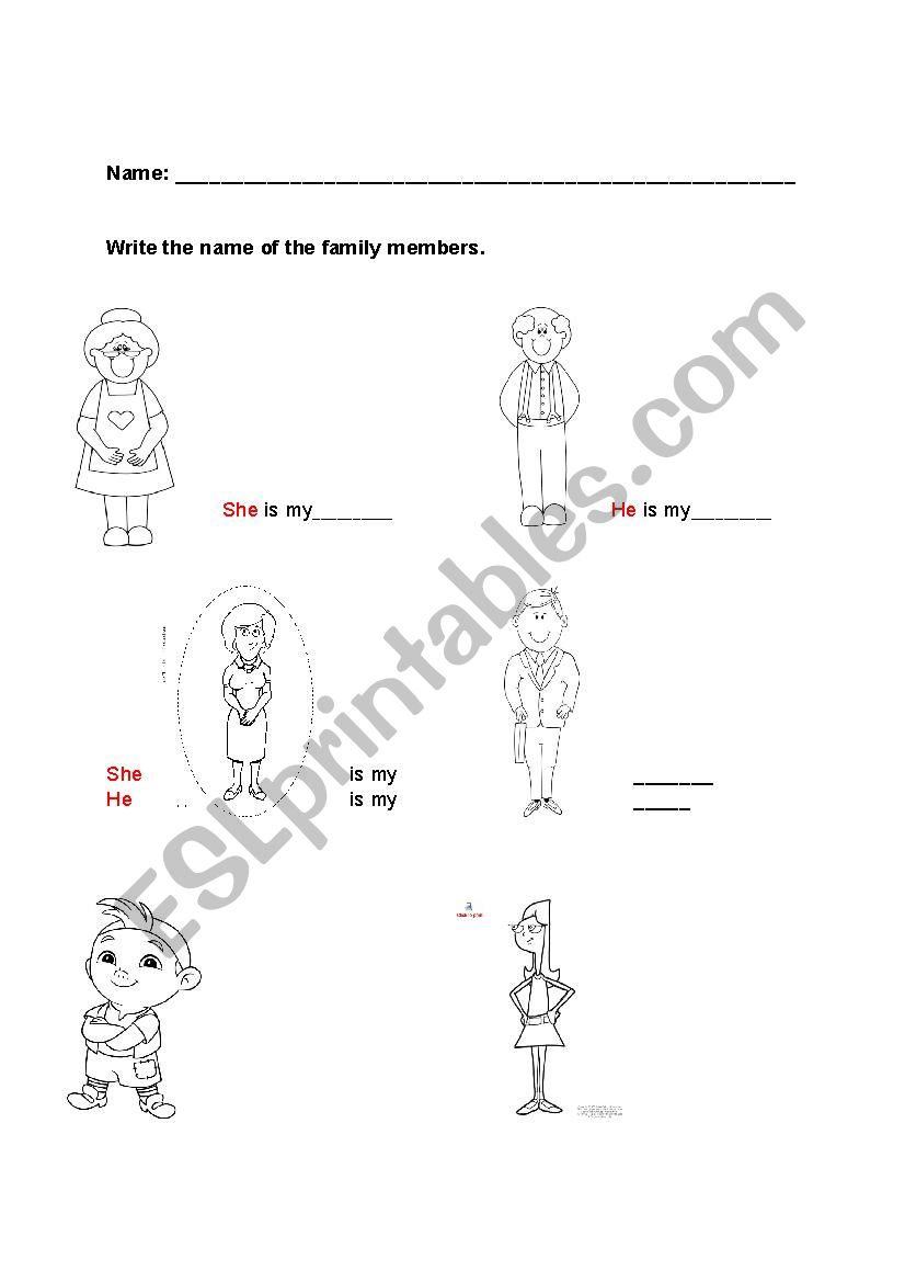 Family members worksheet