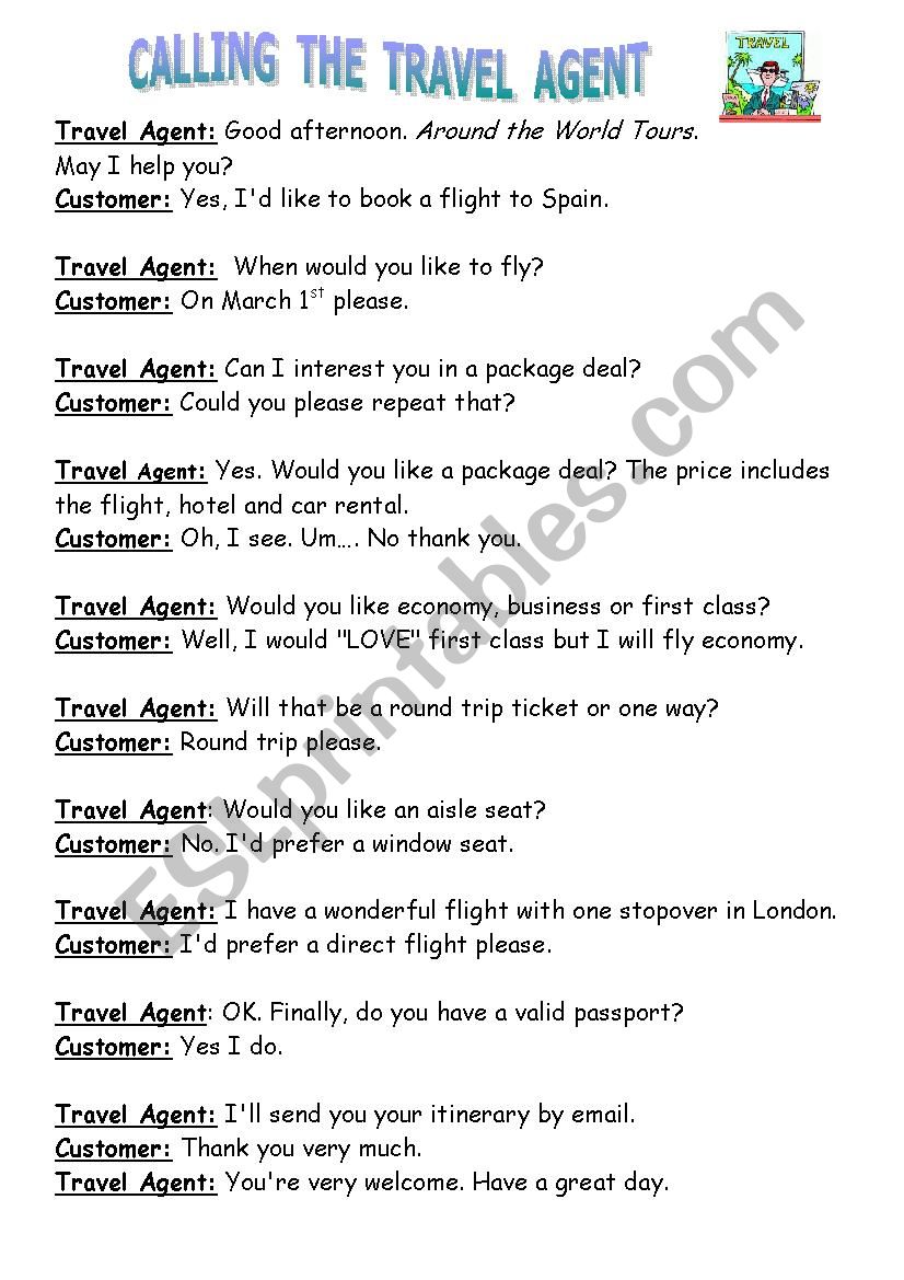 Calling the Travel Agent worksheet