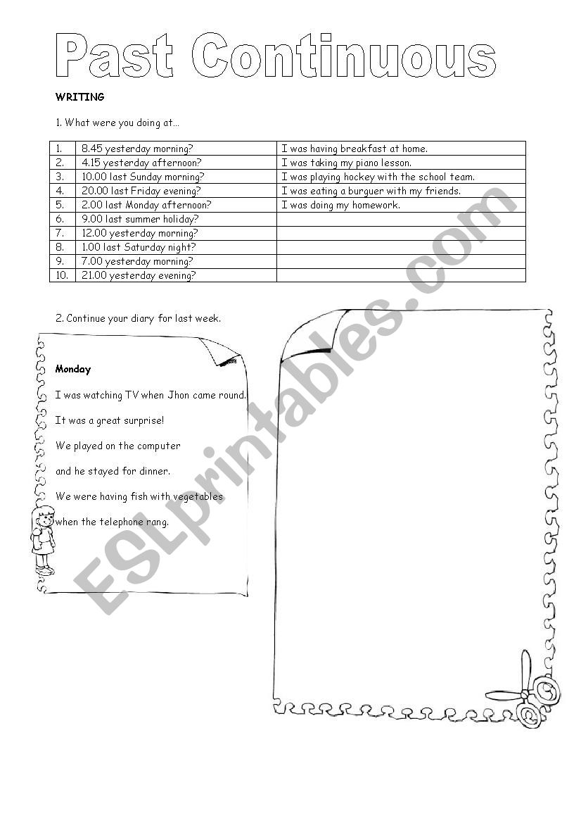 Past Continuous writing worksheet