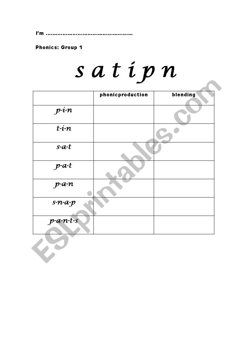 Jolly Phonics group 1 worksheet