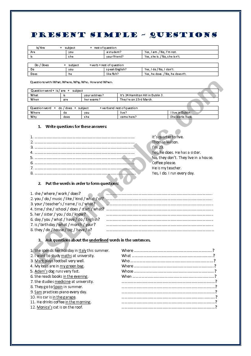 Present Simple Questions worksheet