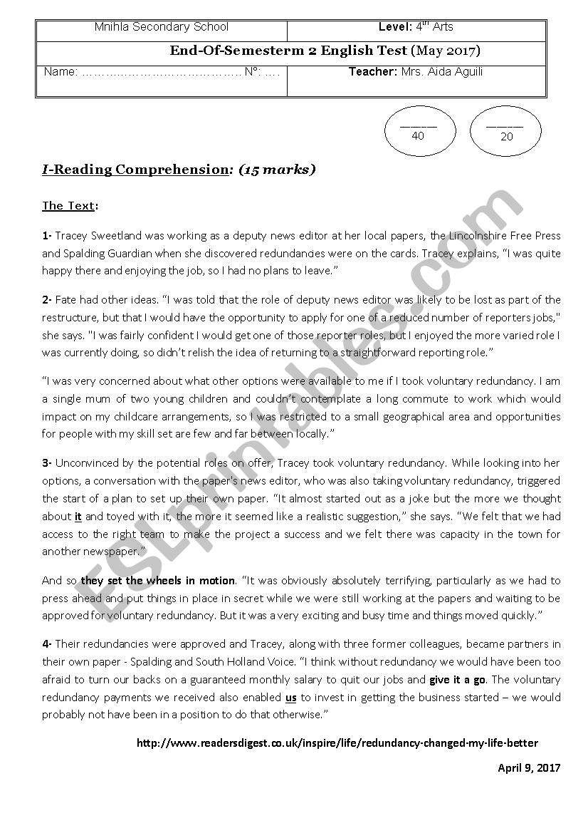 mock bac exam worksheet