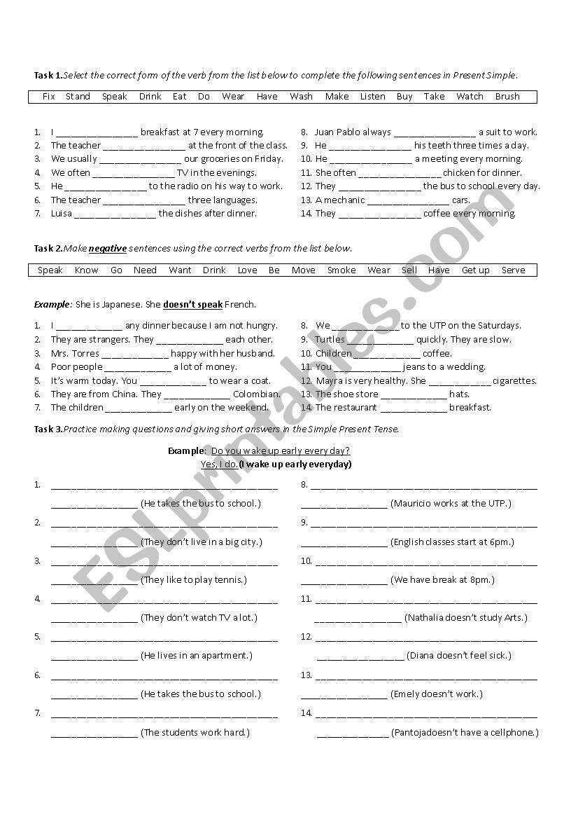 Present Simple Practice worksheet