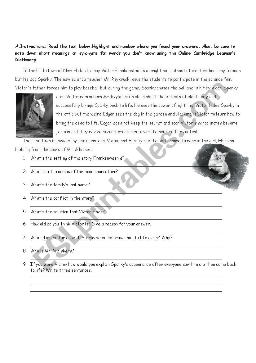 Reading activity worksheet