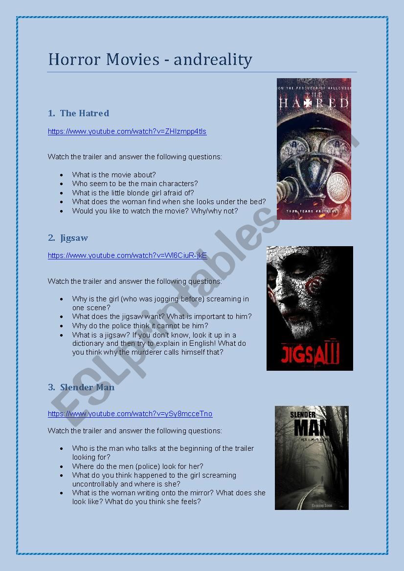 Horror movies - influence of the internet on teenagers