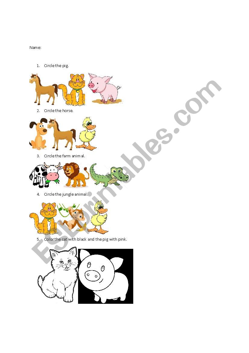 Prep class animals activities worksheet