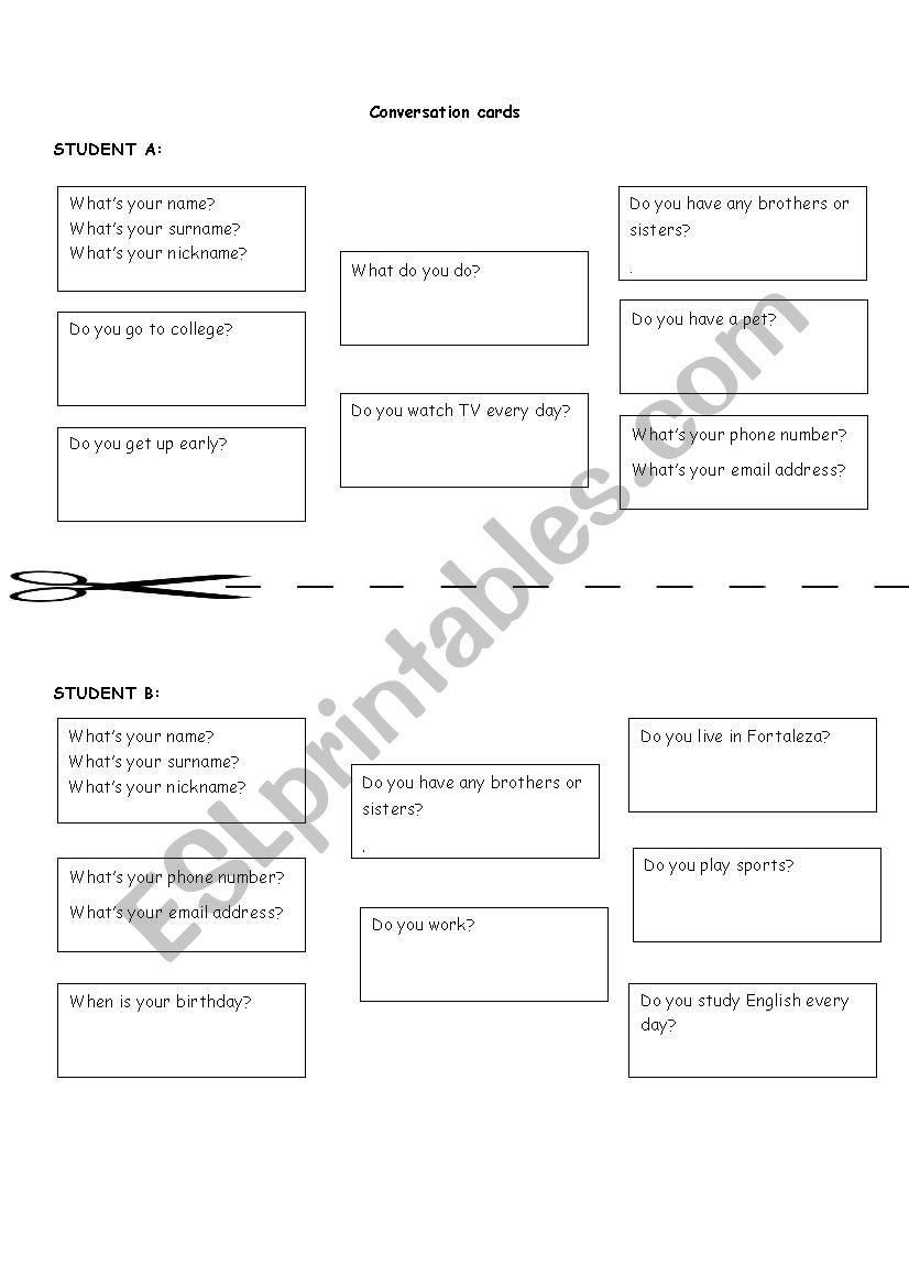 Conversation cards worksheet