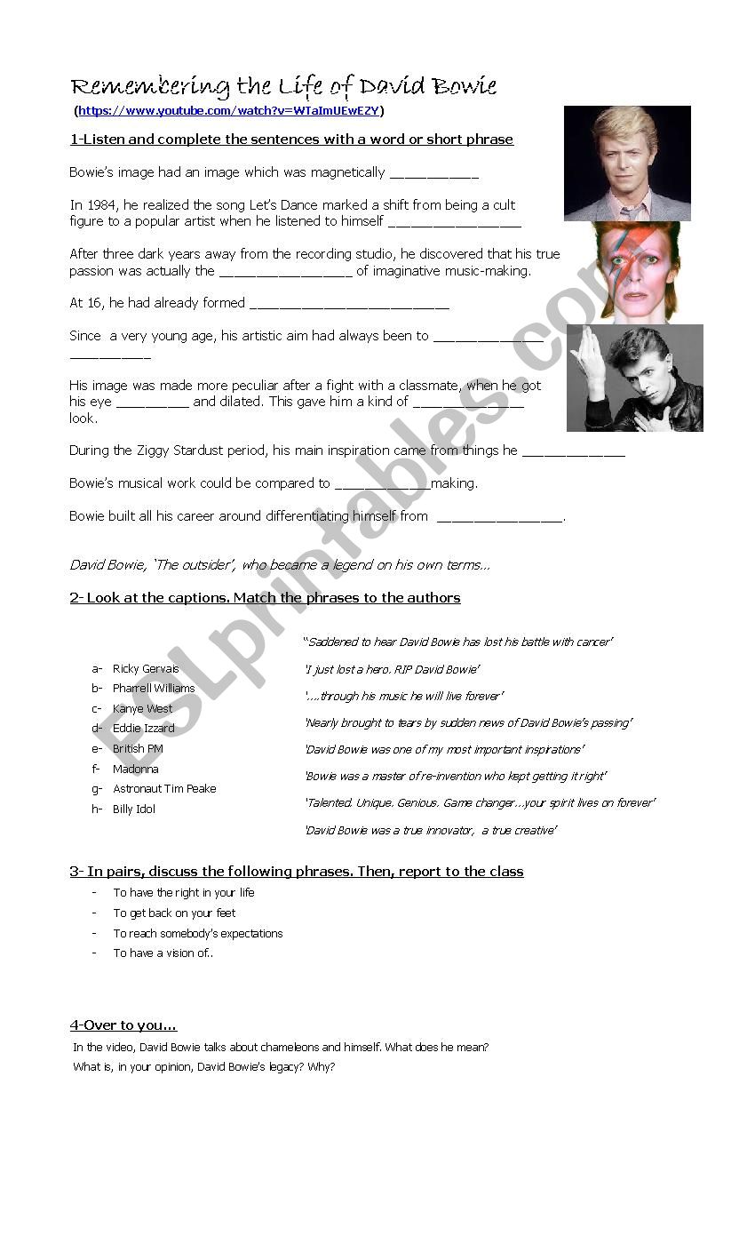 David Bowie worksheet