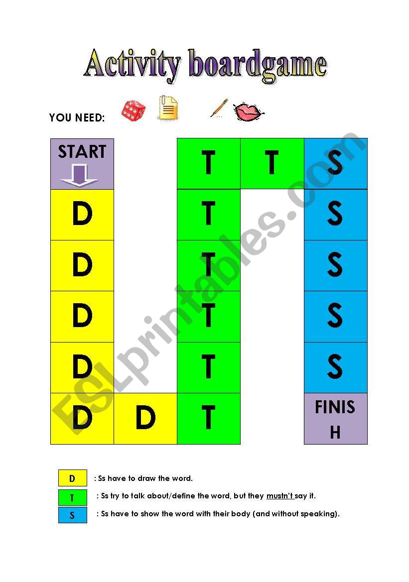 Activity boardgame worksheet