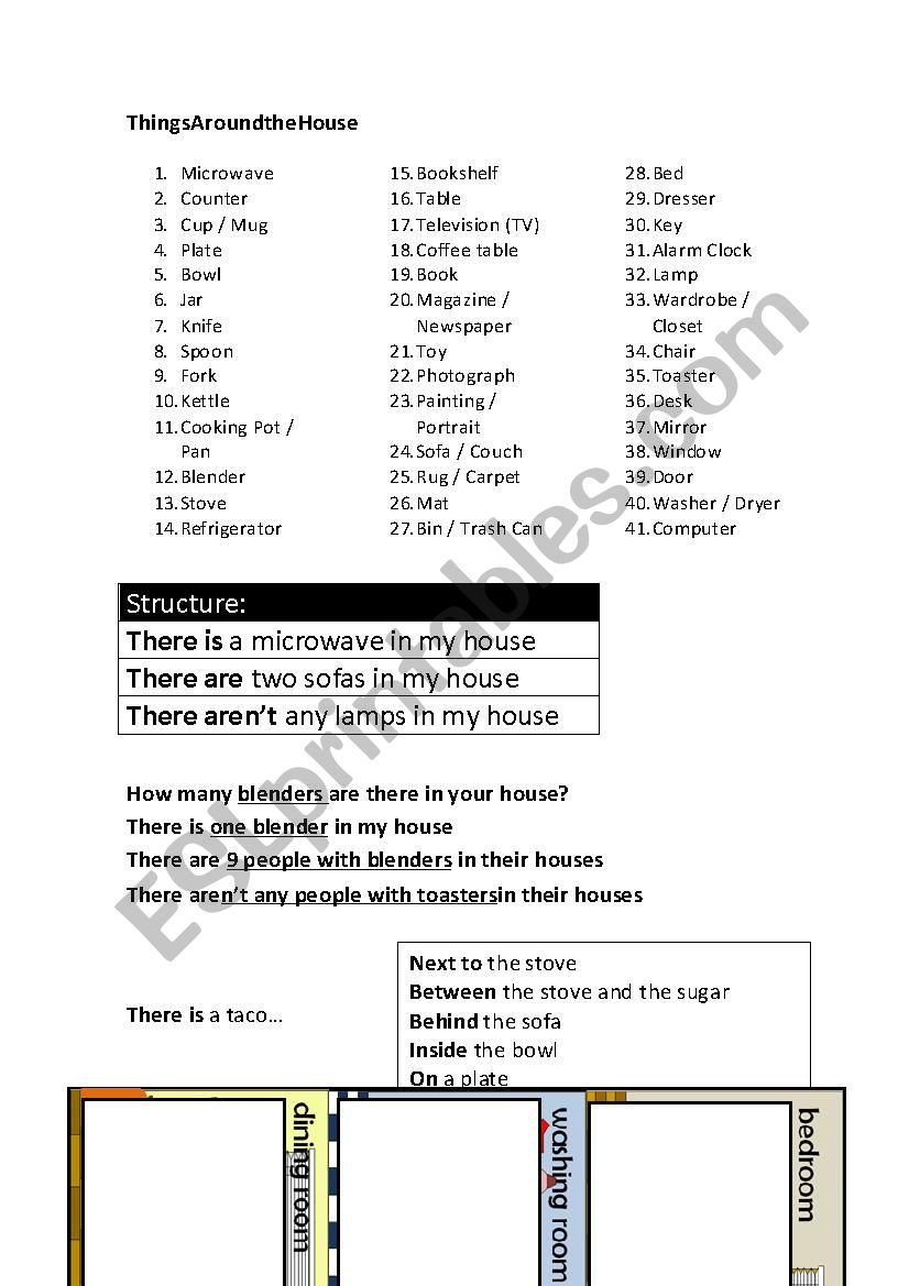 THINGS AROUND THE HOUSE worksheet
