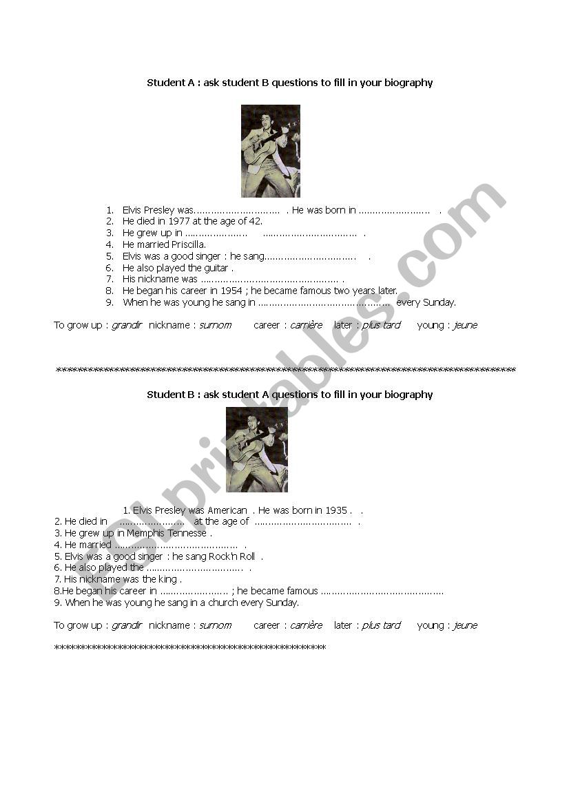 biography cards worksheet