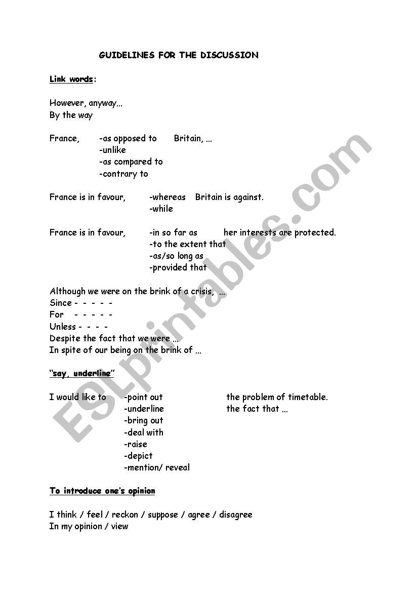 Guidelines for the discussion worksheet